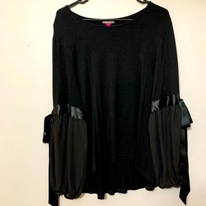black blouse with satin ribbon / bow sleeves
